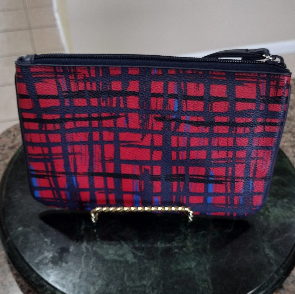 Vera Bradley Tassel Wristlet in Navy/Red Art Plaid